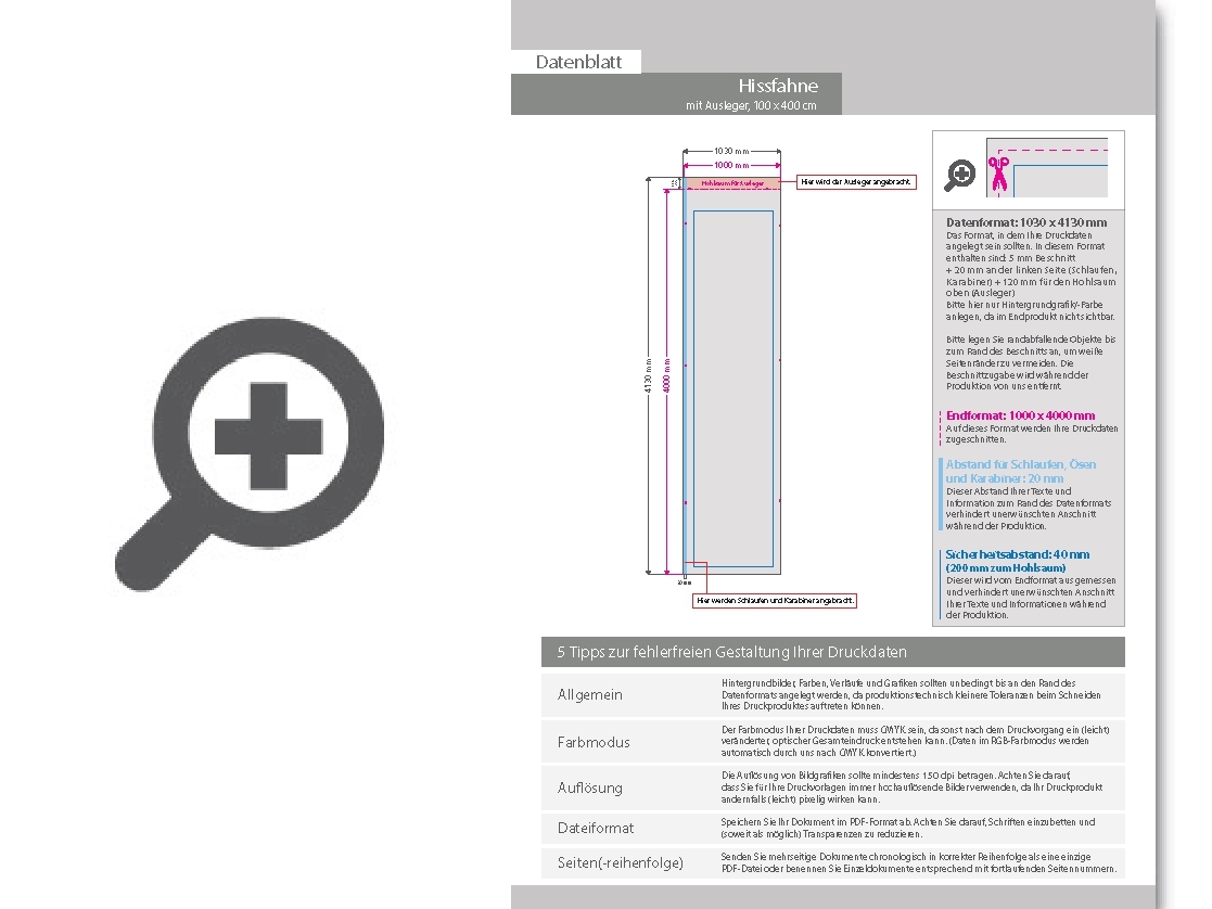 Product Bild hochwertige_hissfahne_f__r_masten_mit_ausleger__100_x_400_cm__4_0-farbig_bedruckt