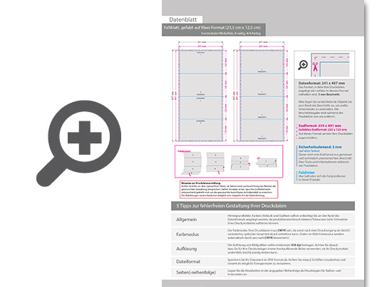 Product Bild faltblatt__gefalzt_auf_maxi-format_(23_5_cm_x_12_5_cm)__horizontaler_wickelfalz__8-seitig